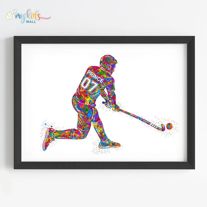 Hockey Player Personalised Wall Art Framed Black