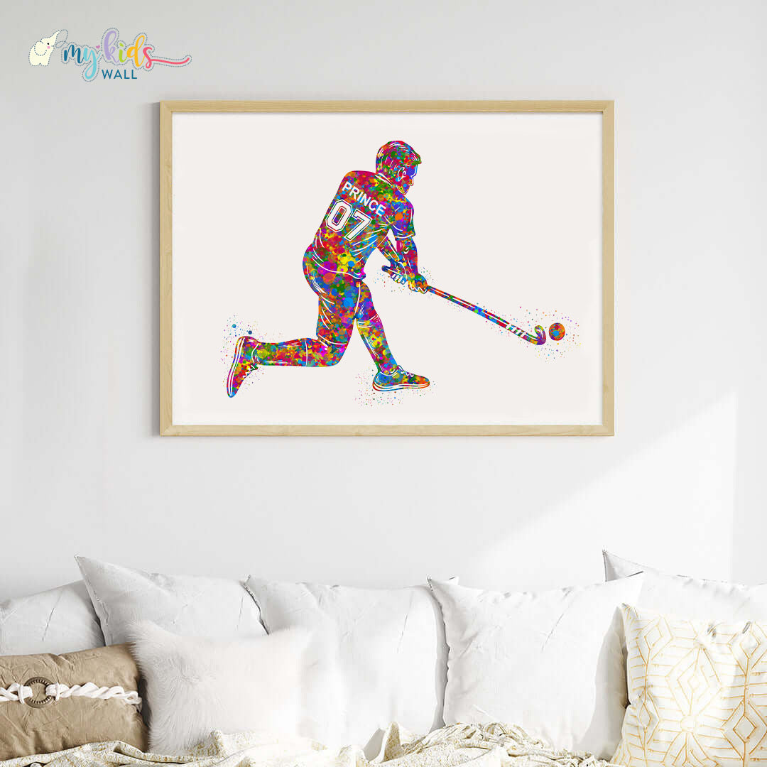 Hockey Player Personalised Wall Art Big Frame Wooden
