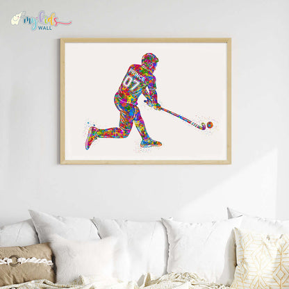 Hockey Player Personalised Wall Art Big Frame Wooden