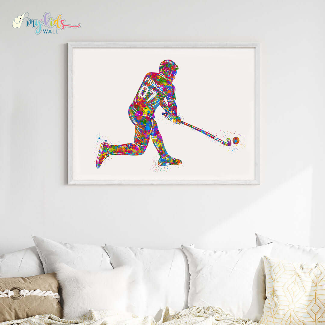 Hockey Player Personalised Wall Art Big Frame White