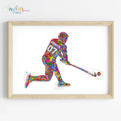 Hockey Player Personalised Wall Art Framed Wooden