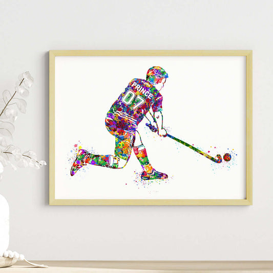 Multicolor hockey player boy wall art wooden frame