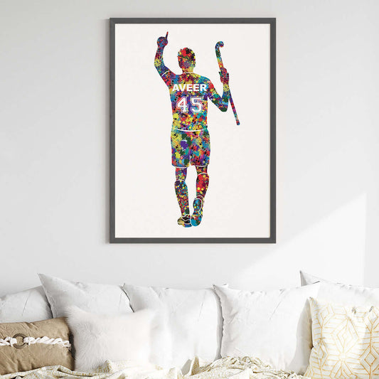 Multicolor hockey player winner wall art black frame