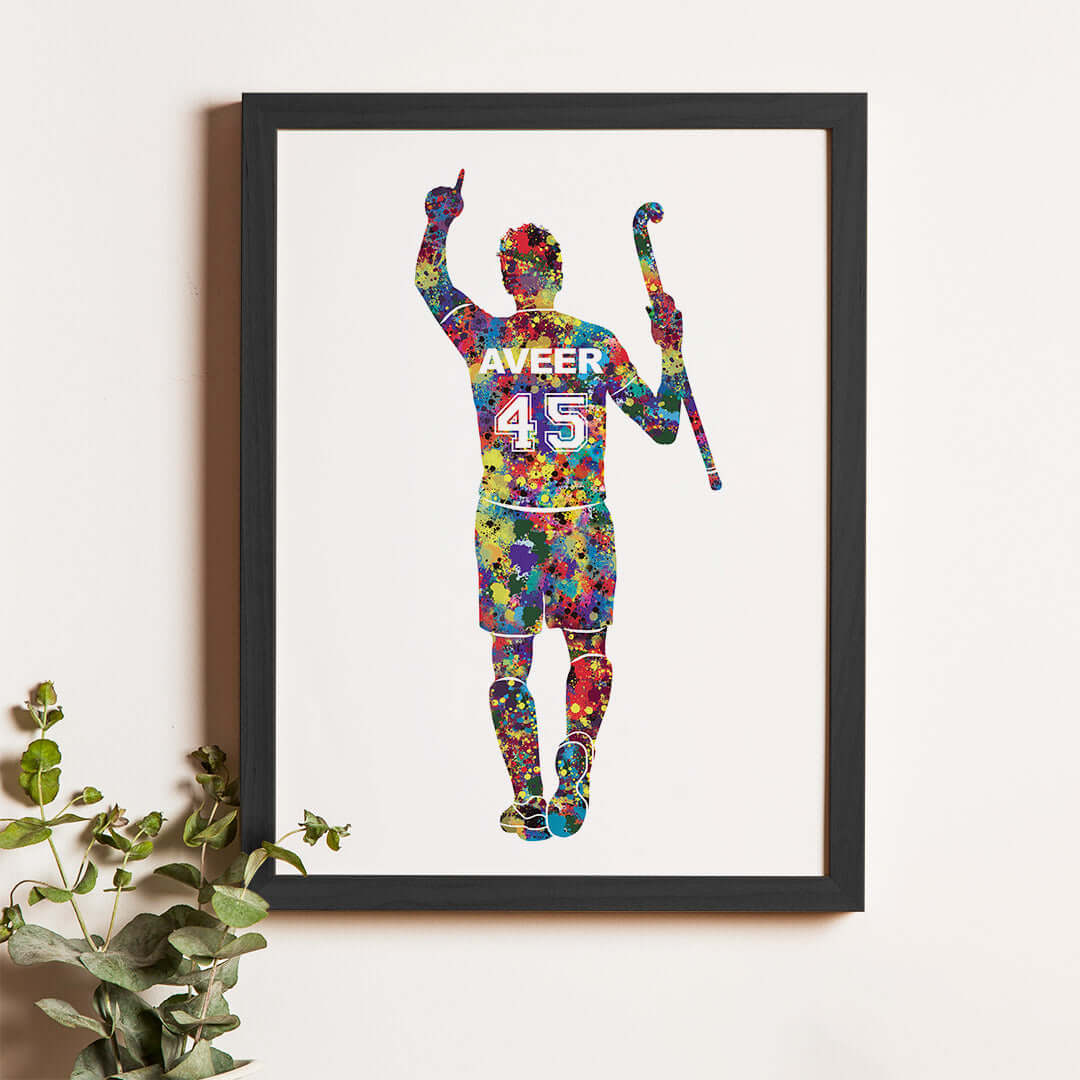 Multicolor hockey player winner wall art black frame