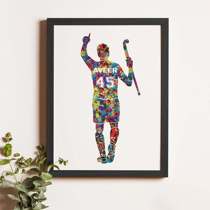 Multicolor hockey player winner wall art black frame