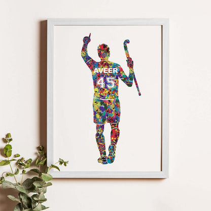 Multicolor hockey player winner wall art white frame