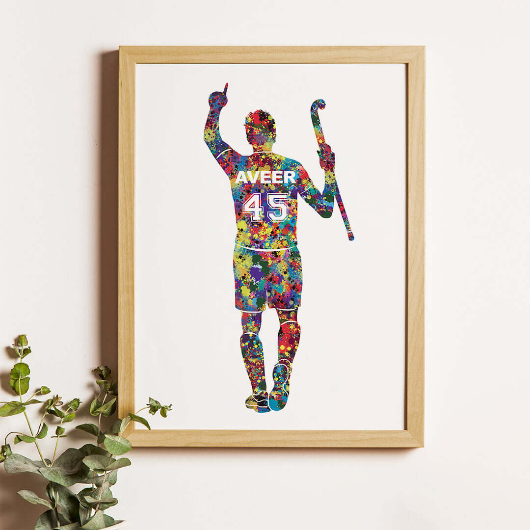 Multicolor hockey player winner wall art wooden frame