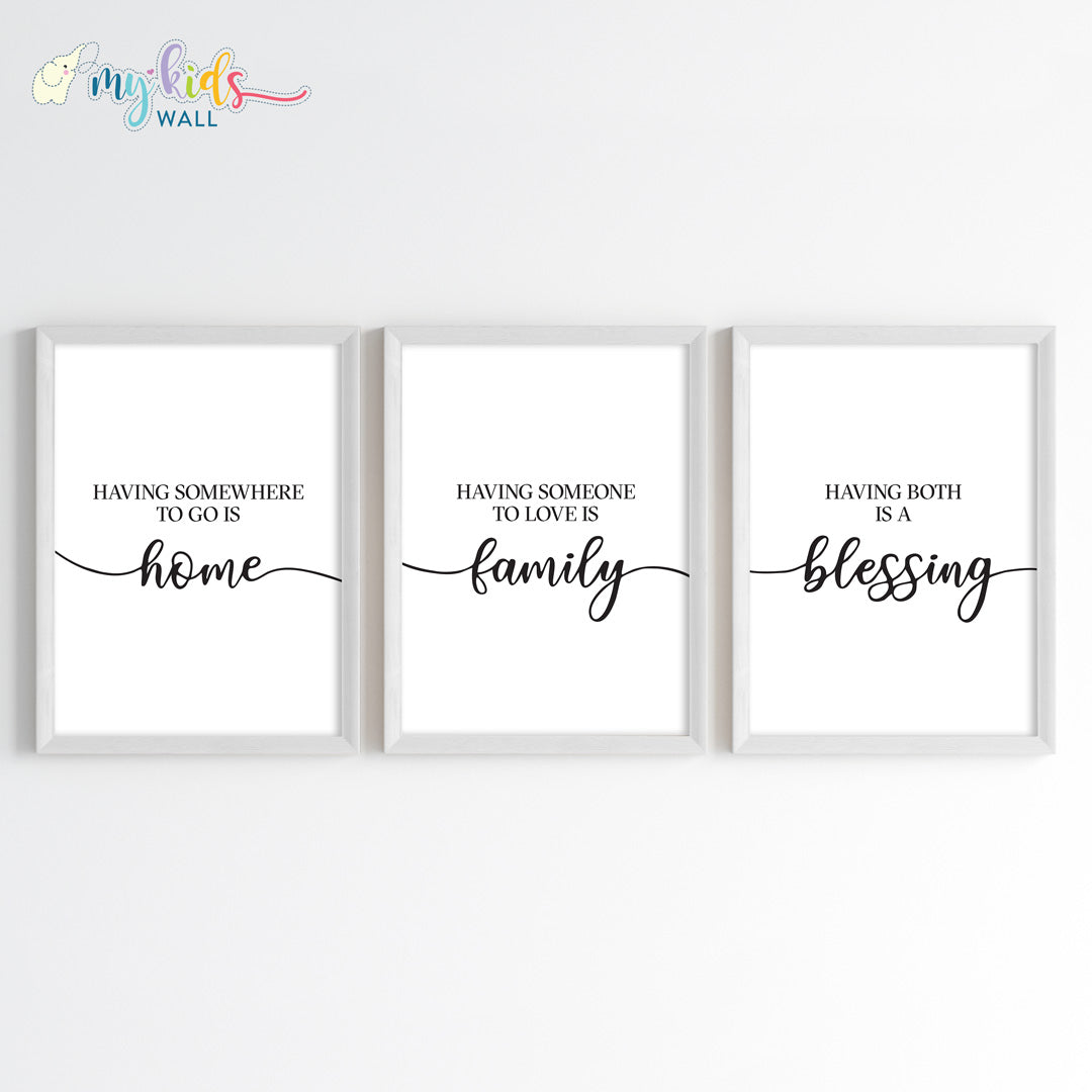 Home, Family & Blessings Wall Art Framed Set of 3 White