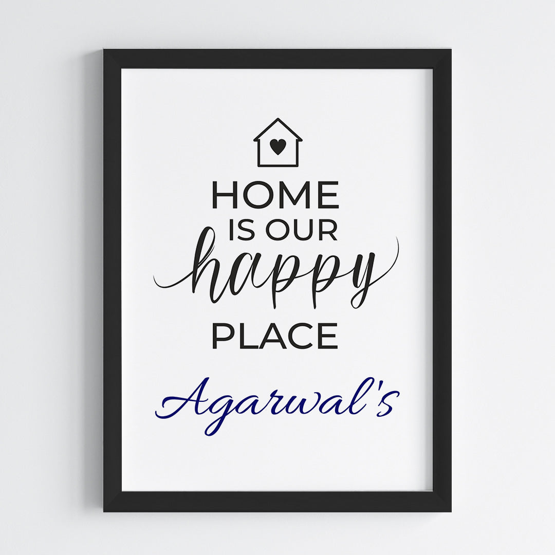 Home Is Our Happy Place Personalized Wall Art (Framed)