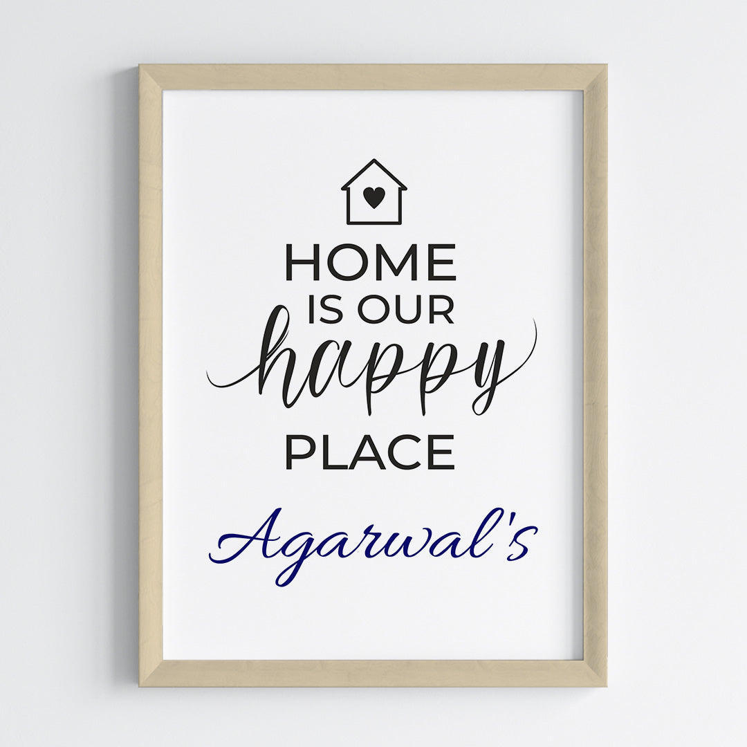 Home Is Our Happy Place Personalized Wall Art (Framed)