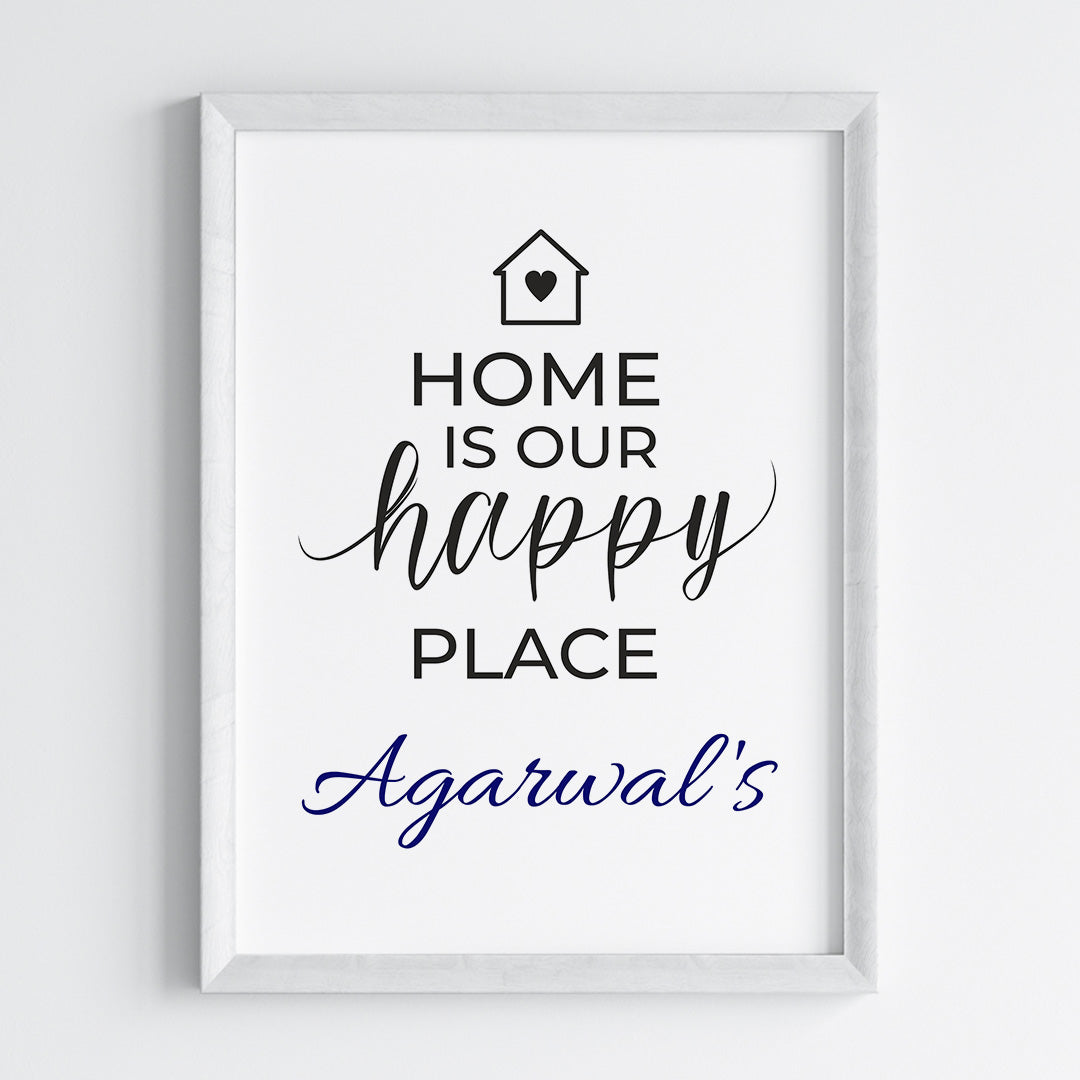 Home Is Our Happy Place Personalized Wall Art (Framed)