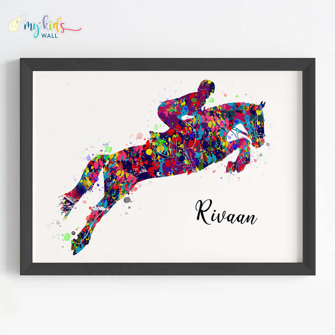 Multicolor hockey rider boy wall art black frame