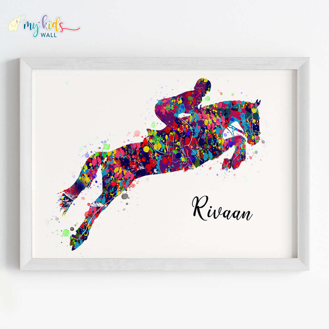 Multicolor hockey rider boy wall art white frame