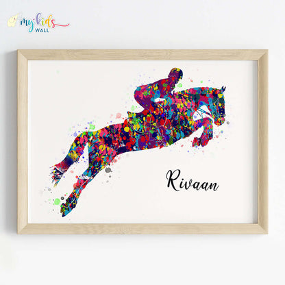 Multicolor hockey rider boy wall art wooden frame