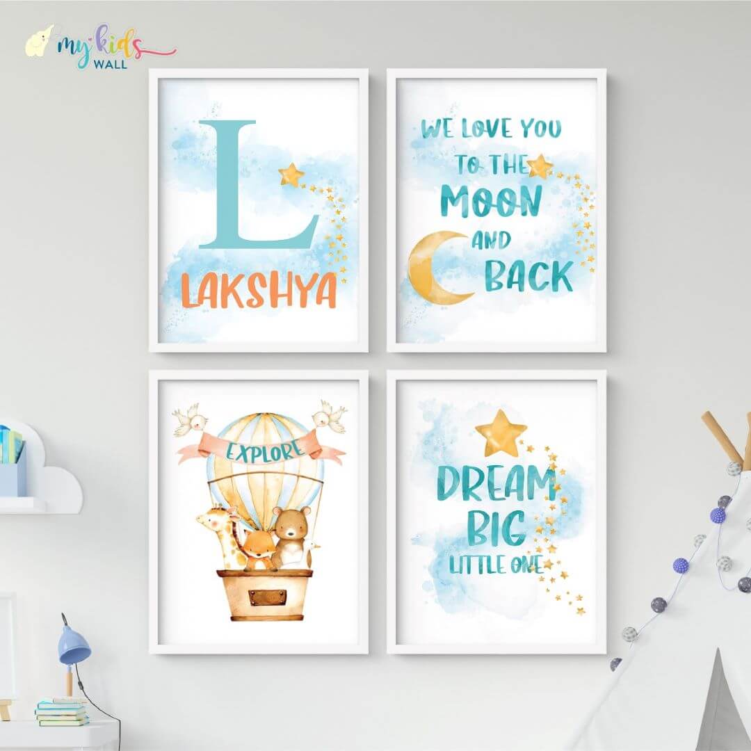 Inspirational hot air Balloon set of 4 wall art white frame