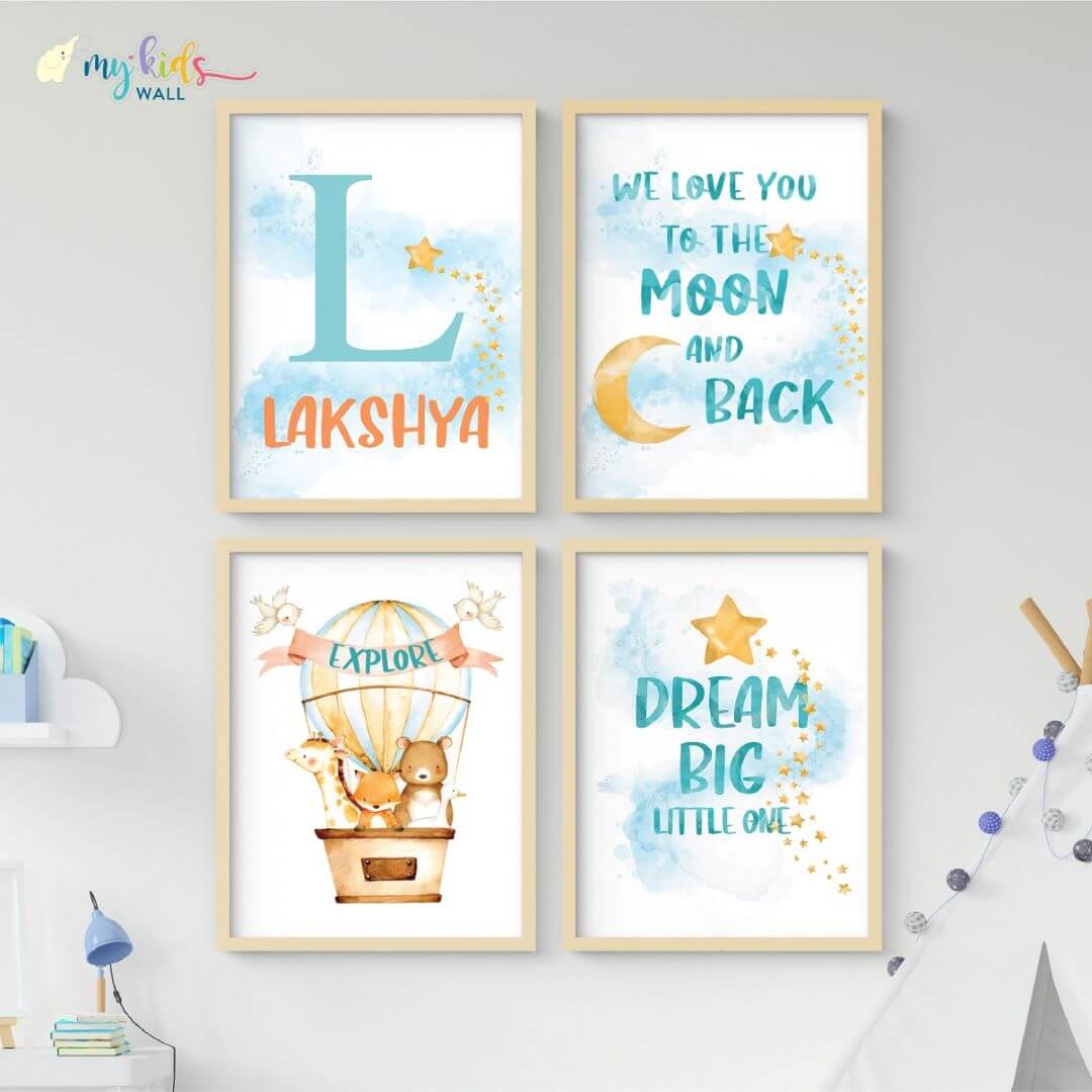 Inspirational hot air Balloon set of 4 wall art wooden frame