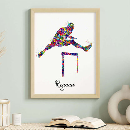 Multicolor hurdling runner boy wall art wooden frame