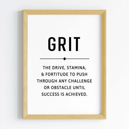 Inspirational quote Grit wall art wooden frame