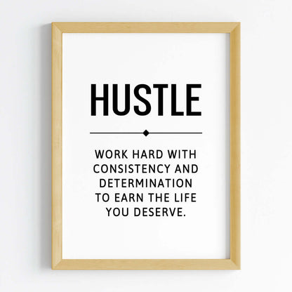 Inspirational quote Hustle wall art wooden frame