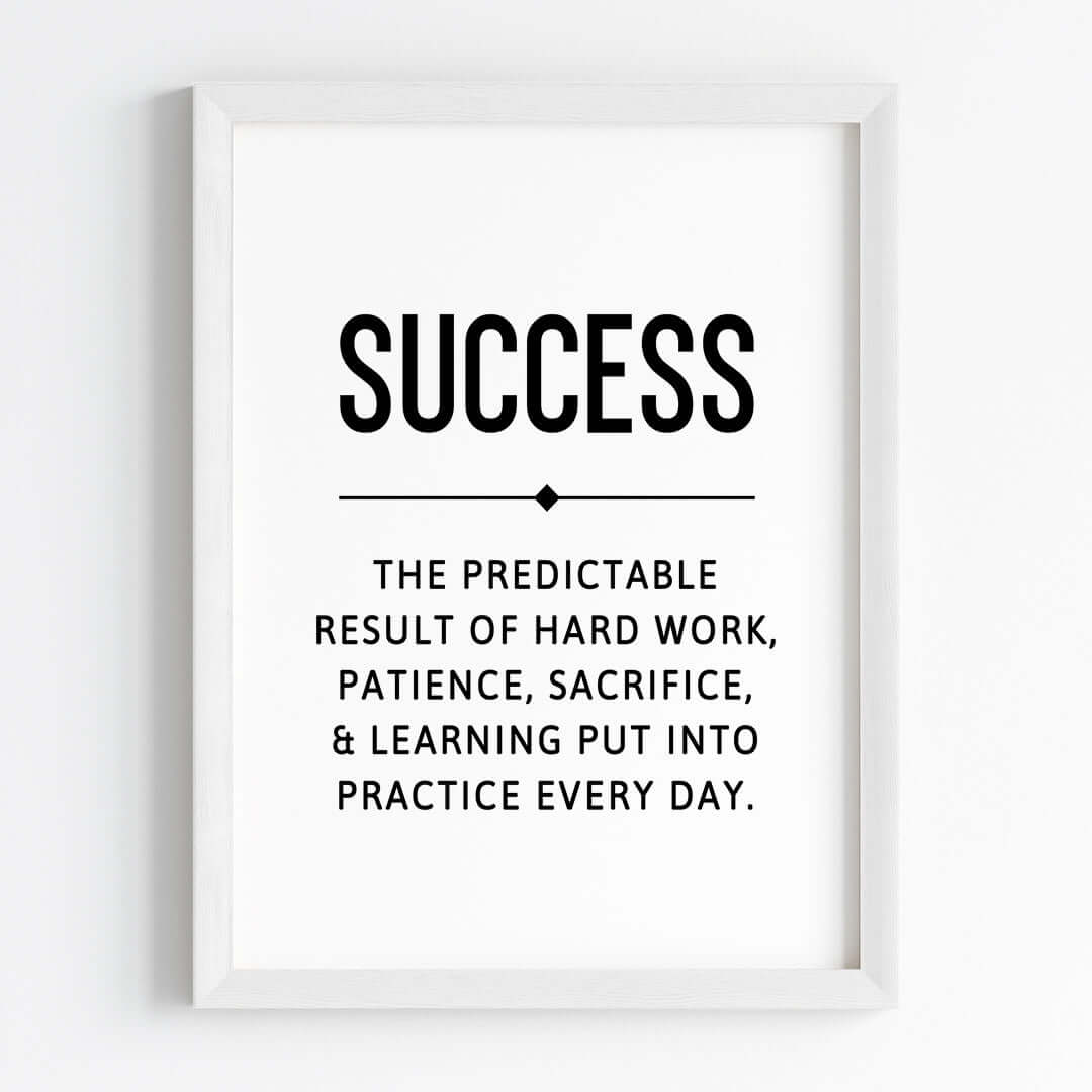 Inspirational quote Success wall art white frame