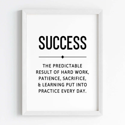 Inspirational quote Success wall art white frame