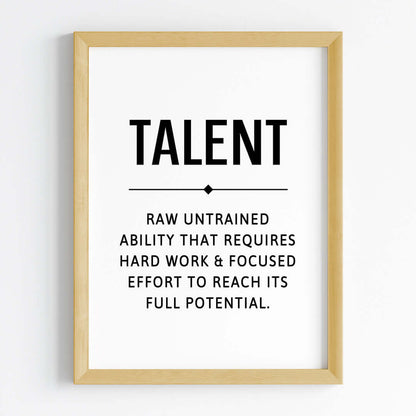 Inspirational quote Talent wall art wooden frame