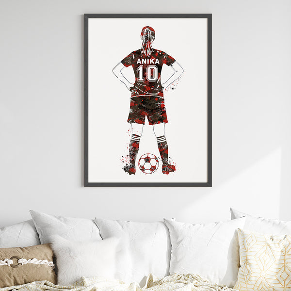 Load image into Gallery viewer, &#39;Football Player&#39; Girl Personalised Wall Art (Big Frame)
