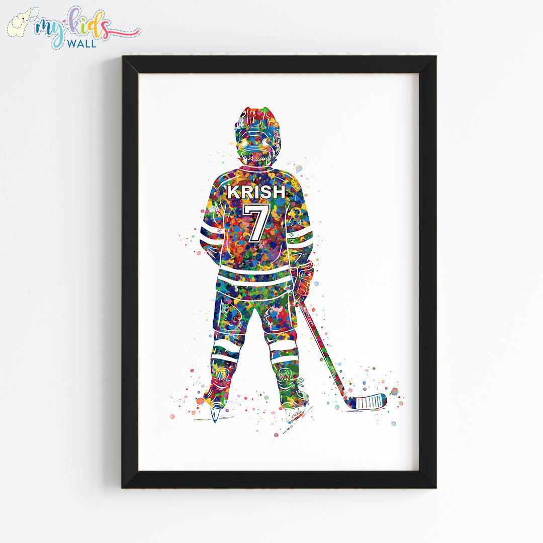 Ice Hockey Player Personalised Wall Art Framed Black
