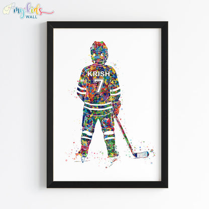 Ice Hockey Player Personalised Wall Art Framed Black