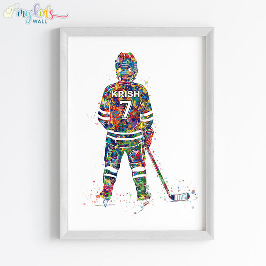 Ice Hockey Player Personalised Wall Art Framed White