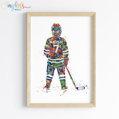 Ice Hockey Player Personalised Wall Art Framed Wooden