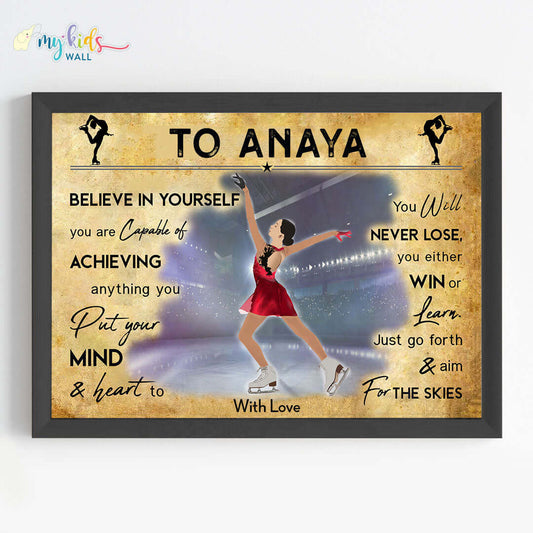 Motivational ice skating Girl wall art black frame