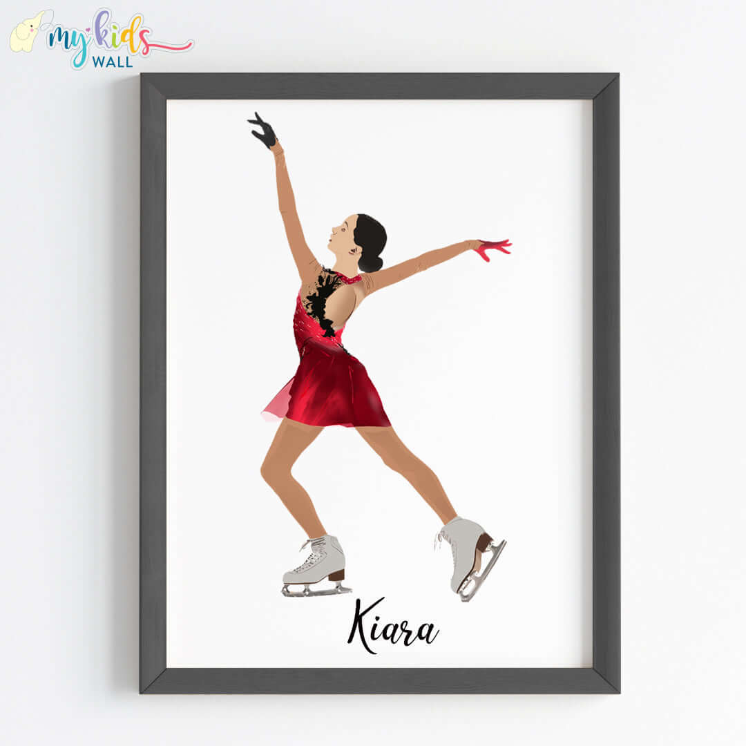 Inspirational ice skating girl wall art black frame