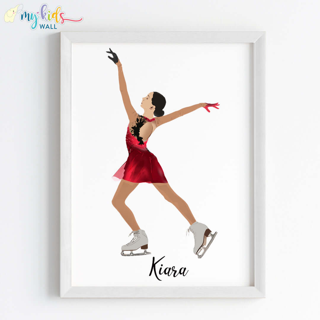 Inspirational ice skating girl wall art white frame