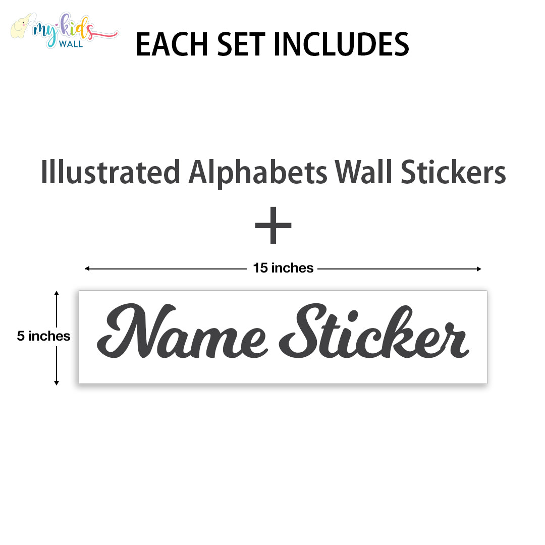 illustrated alphabets name size wall stickers