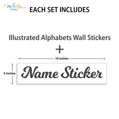 illustrated alphabets name size wall stickers