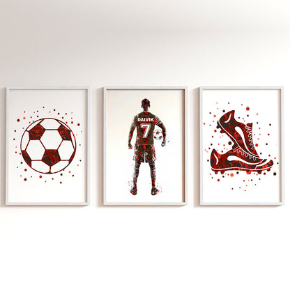 inspirational  red football player boy set of 3 wall art white frame