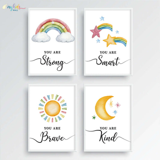 Inspirational Skies set of 4 wall art white frame