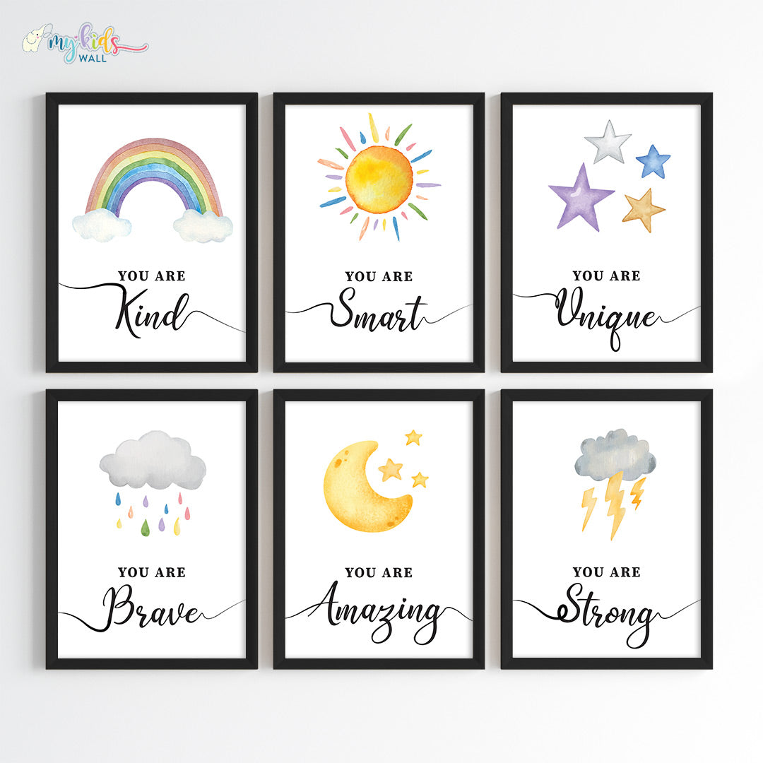 inspiring skies wall art set of 6 black frame