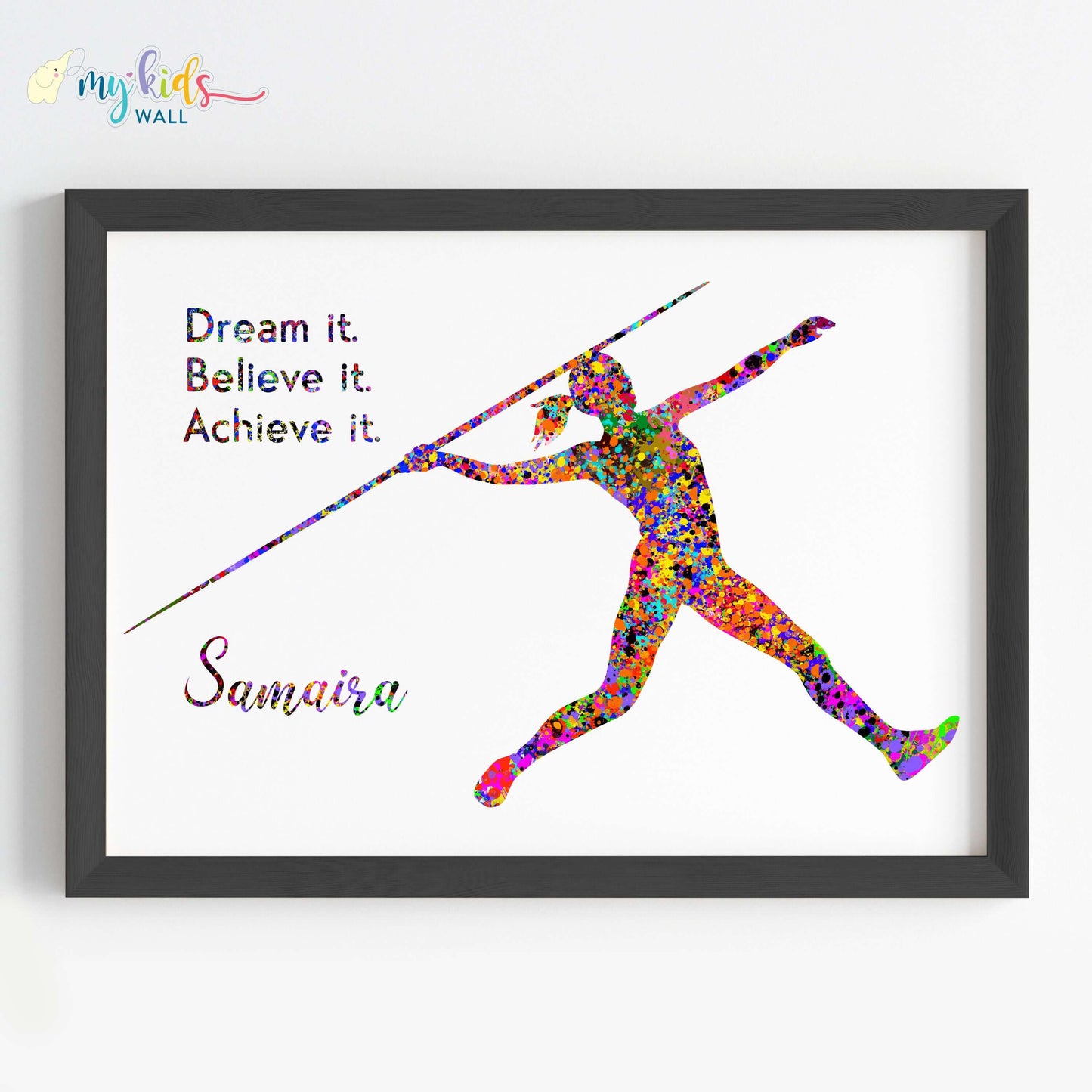 Inspirational javelin thrower girl wall art black frame