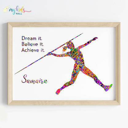 Inspirational javelin thrower girl wall art wooden frame