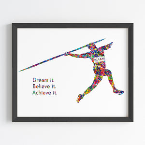'Javelin Thrower' Male Personalised Wall Art (Framed)
