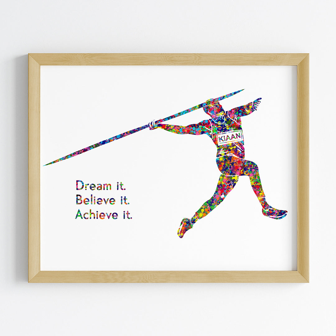 Javelin Thrower Male Personalised Wall Art (Framed)