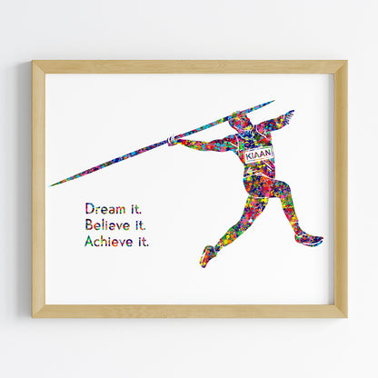 Javelin Thrower Male Personalised Wall Art (Framed)