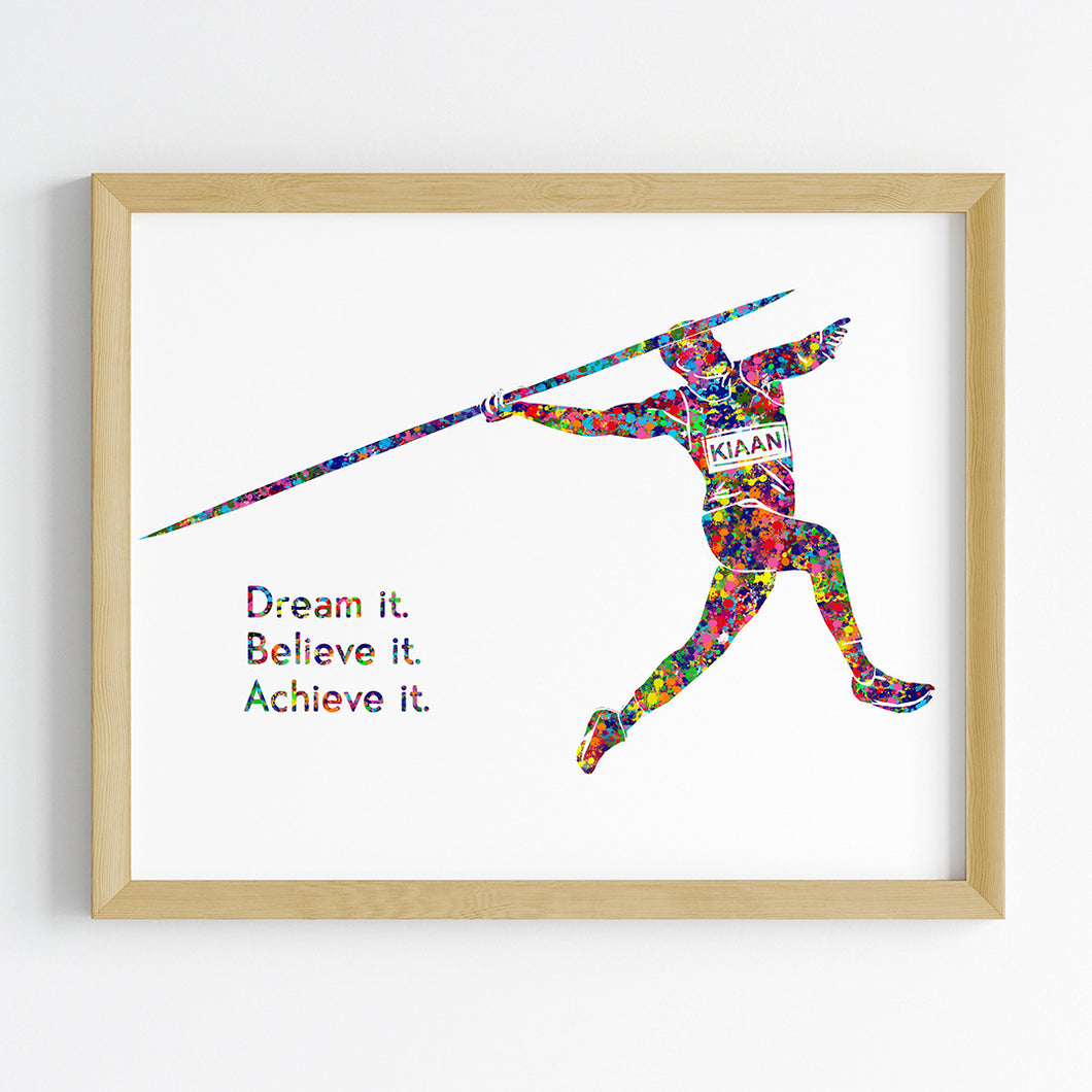 'Javelin Thrower' Male Personalised Wall Art (Framed)