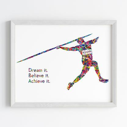 Javelin Thrower Male Personalised Wall Art (Framed)