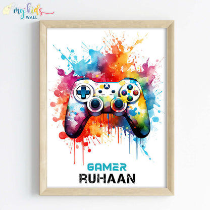 Multicolor joystick gamer wall art wooden frame