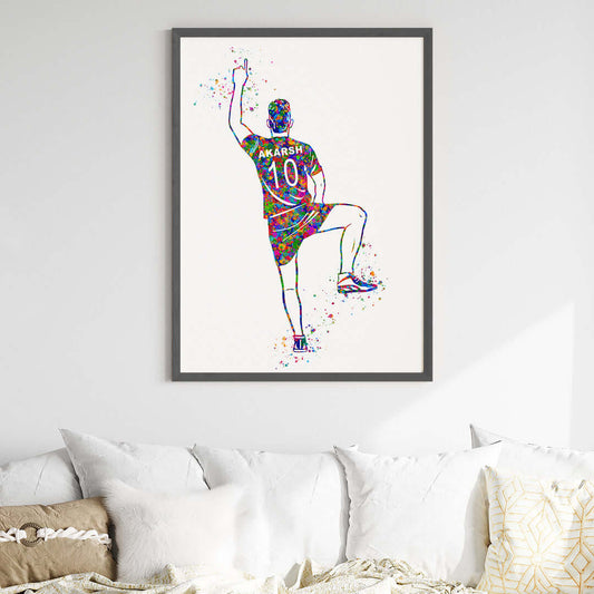 Multicolor kabbadi player boy wall art black frame