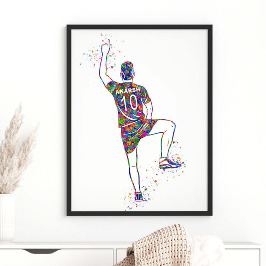 Multicolor kabbadi player boy wall art black frame