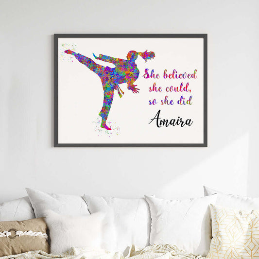 Multicolor karate girl wall art black frame